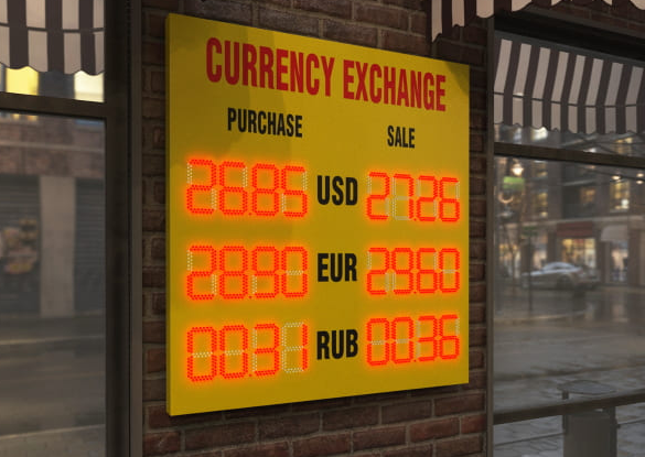 Табличка с электронным табло обмен валют в Минске от компании Lightbox.